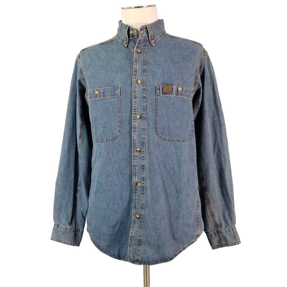 Wrangler Denim Shirt Mens M Blue Riggs Workwear Long Sleeve Cotton Button Up